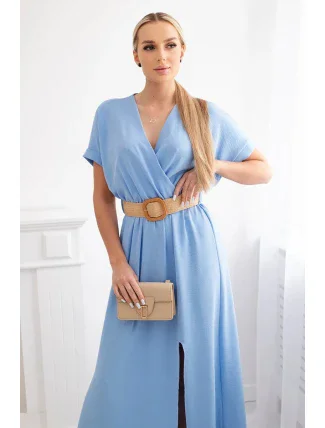 Dlouhé šaty s ozdobným páskem modré Dlouhé šaty s ozdobným páskem modré