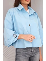 Dámská jarní bavlněná bunda zapínaná na knoflíky s límcem modrá