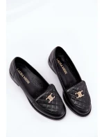 Kožené mokasíny se zlatou ozdobou černé Laura Messi 2927