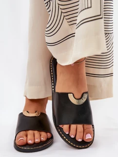 Dámské Pantofle Eko Kožené S Ozdobnými Detaily Oranžové Mevith