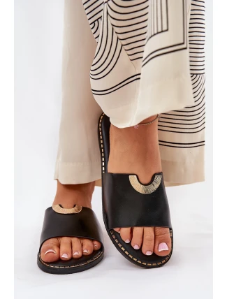 Dámské Pantofle Eko Kožené S Ozdobnými Detaily Oranžové Mevith