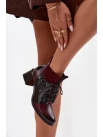 Zazoo 60503 kožené kotníkové boty na podpatku vyhřívané bordó