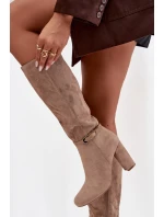 Dámské kozačky na podpatku se zlatým přezkou vyhřívané béžové Seraphine