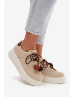 Dámské tenisky na platformě s ozdobnými pompony béžové Corinna