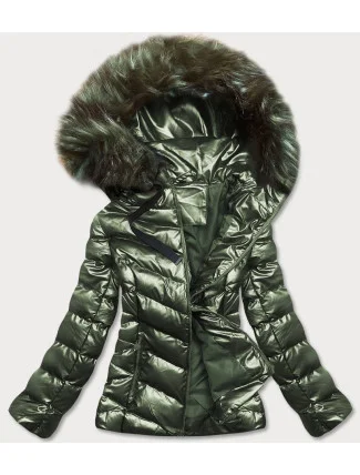 Zelená lesklá dámská zimní bunda s kapucí (5m773-238) Zelená lesklá dámská zimní bunda s kapucí (5m773-238)