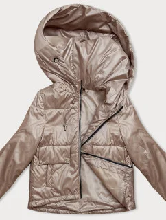 Krátká béžová dámská bunda s kapucí (B8216-83)