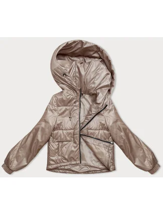 Krátká béžová dámská bunda s kapucí (B8216-83) Krátká béžová dámská bunda s kapucí (B8216-83)