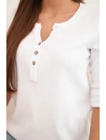 Dámská bavlněná blůza s dlouhým rukávem a knoflíky u výstřihu bílá