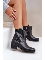 Boty Z Přírodní Kůže Na Podpatku Černé Zazoo 3444/2