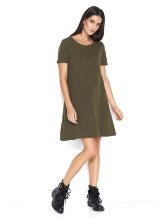 Dámské šaty na denní nošení ve volném střihu krátké khaki - Khaki - Makadamia Dámské šaty na denní nošení ve volném střihu krátké khaki - Khaki - Makadamia