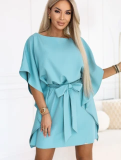 287-40 SOFIA Motýlí šaty se zavazováním v pase - pastelově tyrkysové