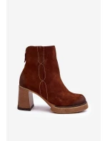 Kůže Botky Dámské Na Sloupku Hnědé Lemar Remilda