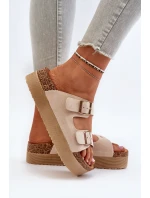 Dámské žabky na platformě s přezkami béžové Lolpey Dámské žabky na platformě s přezkami béžové Lolpey