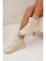 Zateplené dámské tenisky na platformě Big Star OO274795 Béžové