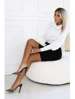 578-2 Jedinečná halenka s dlouhými rukávy, vázáním a knoflíky - bílá se stříbrným vzorem