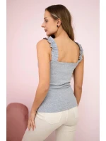 Halenka bez ramínek s volánky šedá Halenka bez ramínek s volánky šedá