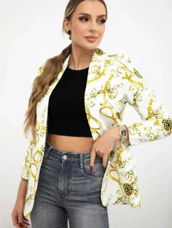 Bavlněná bunda s barevným potiskem ecru+žlutá