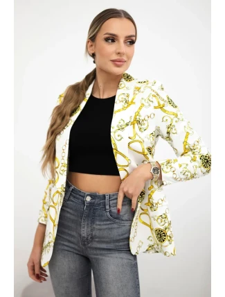 Bavlněná bunda s barevným potiskem ecru+žlutá Bavlněná bunda s barevným potiskem ecru+žlutá