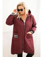 Dámská bunda Plus Size prošívaná s kapucí a sportovními manžetami švestková