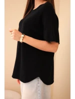 Dámský svetr s krátkým rukávem volného střihu černý