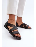 Černé kožené sandály se stahováním Apulia Černé kožené sandály se stahováním Apulia