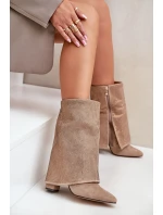 Ozdobené Lesklé Botky S Otočeným Svrškem Na Podpatku Zateplené Béžové Xistaria