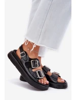 Kožené Lakované Dámské Sandály S Přezkami Big Star RR274662 Černé