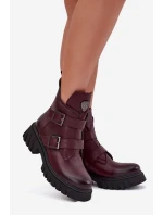 Kožené zateplené dámské boty s přezkami a ozdobným detailem Zazoo 60482 bordó Kožené zateplené dámské boty s přezkami a ozdobným detailem Zazoo 60482 bordó