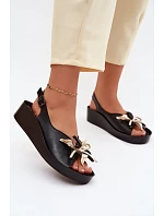 Kožené dámské sandály s ozdobou S.Barski KV61-6045 Černé