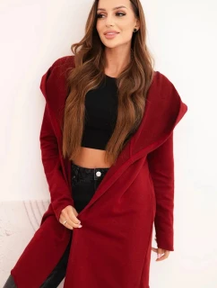 Dámská bavlněná bunda s kapucí a prodlouženým předním dílem bordová