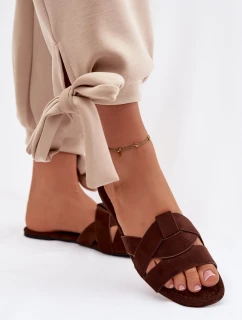 Dámské ploché pantofle s pásky Čokoládové Pavelle