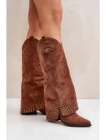 Kozačky s ohrnutým svrškem na podpatku hnědé Iveliri