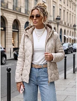 Dámská prošívaná přechodová bunda s kapucí, světle šedá, FashionStreet TY5884