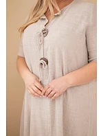 Dámské bavlněné šaty pro plnoštíhlé s vázáním na výstřihu béžová