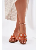 Dámské Pantofle Na Plochém Podpatku Se Zlatými Přívěsky Oranžové Nalothiel Dámské Pantofle Na Plochém Podpatku Se Zlatými Přívěsky Oranžové Nalothiel