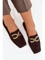 Dámské mokasíny z pravé semišové kůže se zlatým detailem D&A CR61-3115 čokoládové