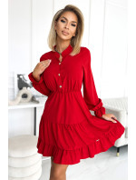 Červené dámské šaty s výstřihem a zlatými knoflíky 395-1