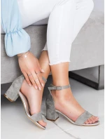 Originální  lodičky dámské šedo-stříbrné na širokém podpatku