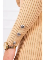 Přiléhavé svetrové šaty s knoflíky béžové barvy