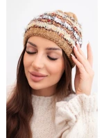 Dámská zimní čepice s barevným vláknem a elastickým stahováním K352 camelová