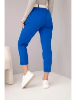 Dámské bavlněné kalhoty s páskem a ohrnutými nohavicemi chabrové