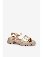 Eko Kožené Sandály Dámské S Přezkou Zlaté Gofielle