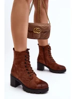 Dámské šněrovací kozačky na vysokém podpatku hnědé Lunielle Dámské šněrovací kozačky na vysokém podpatku hnědé Lunielle