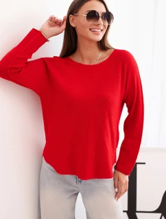 Svetr dámský z viskózy s dlouhým rukávem a kulatým výstřihem červený