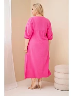 Dámské plus size šaty z bavlněného mušelínu s výstřihem do V růžová