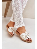 Pantofle S Dekorací Přírodní Kůže Zazoo 3667 Zlatý Opraný