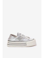 Dámské Kožené Tenisky Na Platformě GOE RR2N4108 Stříbrné Dámské Kožené Tenisky Na Platformě GOE RR2N4108 Stříbrné