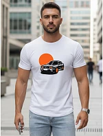 Pánské bavlněné tričko s potiskem automobilů bílé FashionStreet NX5091R