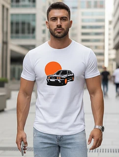 Pánské bavlněné tričko s potiskem automobilů bílé FashionStreet NX5091R