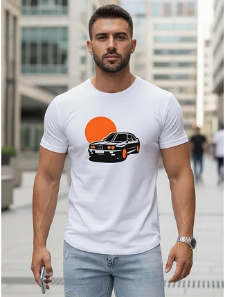 Pánské bavlněné tričko s potiskem automobilů bílé FashionStreet NX5091R